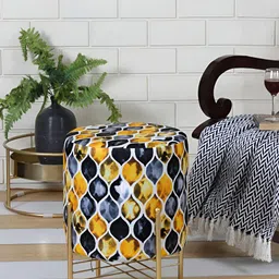 Shadowkart Yellow & Blue Printed Wooden Ottoman Pouffes Sitting Mudda Puffies Stool-image-50