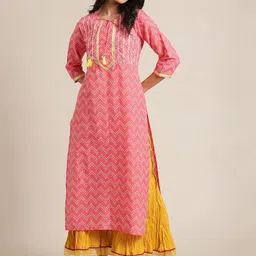 Varanga Women Pink & Off White Ethnic Motifs Printed Kurta-picture-36