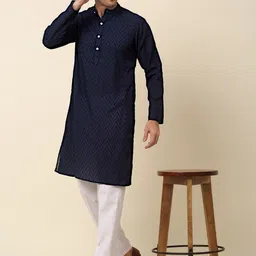 Anouk Geometric Embroidered Mandarin Collar Thread Work Pure Cotton Straight Kurta image 4