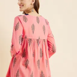 PANIT Ethnic Motifs Printed V-Neck Pleated A-Line Kurti image 3