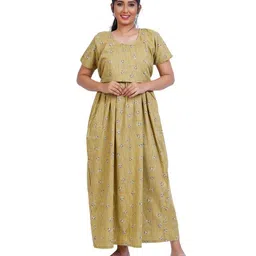 menmaii Zipless One Piece Maternity & Feeding Dress/Gown/Nighty| 100% Cotton with a Side Pocket | Calf/Full Length/for Pregnancy & Nursing- (L to 4XL) image 5