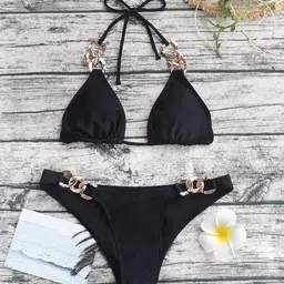 FIMBUL Halter Neck Sleeveless Swim Bikini Set-picture-18