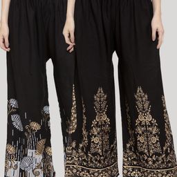 Clora Creation Women Black Pack Of 2 Floral Printed Knitted Ethnic Palazzos-picture-45