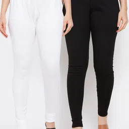 Clora Creation Women Pack Of 2 White & Black Solid Woolen Ankle-Length Leggings-picture-13
