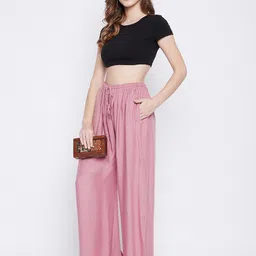 Clora Creation Women Pack Of 2 Yellow & Pink Flared Knitted Palazzos image 2