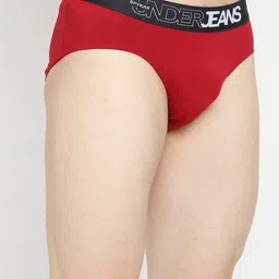 UnderJeans by Spykar Men Maroon & Grey Pack Of 2 Solid Basic Briefs image 3