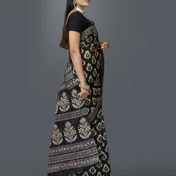 SHANVIKA Black & Beige Ethnic Motifs Pure Cotton Block Print Saree image 2