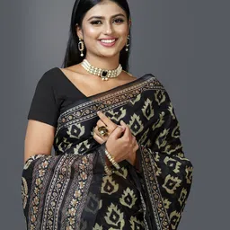 SHANVIKA Black & Beige Ethnic Motifs Pure Cotton Block Print Saree image 5