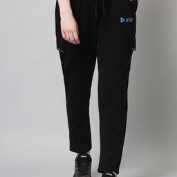 GRIFFEL Women Black Solid Cotton Track Pants-picture-1