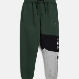 Octave Boys Olive Green & Grey Colourblocked Cotton Joggers-picture-58