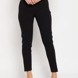Crozo By Cantabil Women Black Solid Acrylic Slim Fit Jeggings-picture-42