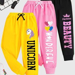 KUCHIPOO Girls Pack Of 3 Printed Mid Rise Joggers-picture-39