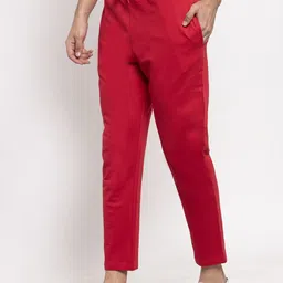 DOOR74 Men Red Cotton Relaxed-Fit Track Pants image 4