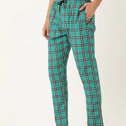JAINISH Men Green & Black Checked Cotton Lounge Pants image 4