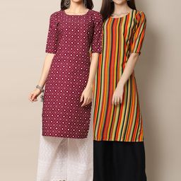7threads KALINI Women Red & Yellow Striped Handloom Crepe Kurta-picture-20