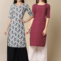 7threads KALINI Women White & Red Geometric Printed Block Print Handloom Crepe Kurta-picture-39