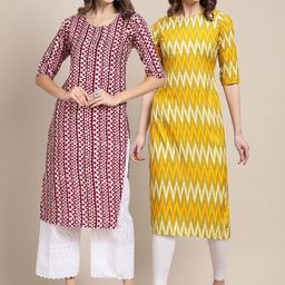 7threads KALINI Women Multicoloured Geometric Printed Thread Work Block Print Handloom Crepe Kurta-picture-23