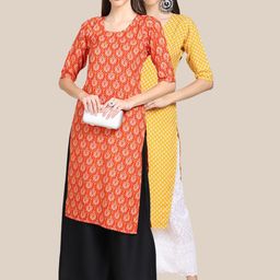 7threads KALINI Women Pack of 2 Red & Yellow Geometric Printed Crepe Kurta-picture-28