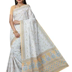 SHANVIKA White & Yellow Floral Pure Cotton  Saree-picture-36