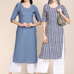 7threads KALINI Set of 2 Women Printed Block Print Handloom Crepe Straight Kurta-picture-48
