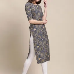 7threads KALINI Women Set Of 2 Blue & Violet Floral Printed Crepe Kurta image 2