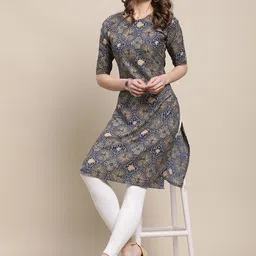 7threads KALINI Women Set Of 2 Blue & Violet Floral Printed Crepe Kurta image 5