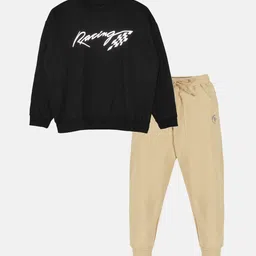 KiddoPanti Boys Typography Printed Fleece Sweatshirt With Joggers-picture-27