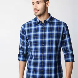 Pepe Jeans Men Blue Tartan Checks Cotton Casual Shirt-picture-39
