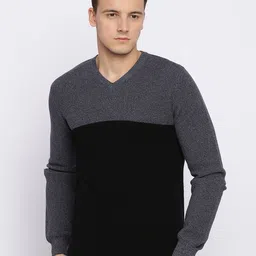Basics Men Black Colourblocked Pullover-picture-14