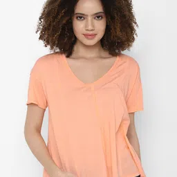 AMERICAN EAGLE OUTFITTERS Women Peach-Coloured V-Neck T-shirt-image-3