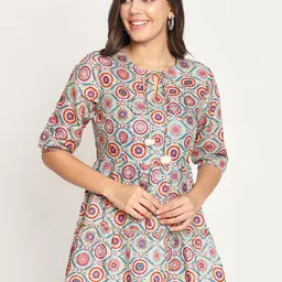 CHARMGAL Print Tie-Up Neck Pleated Top-picture-15
