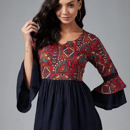 Azira Red & Navy Blue Ethnic Printed Gathered A-line Top-picture-37