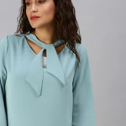 SHOWOFF Turquoise Blue Tie-Up Neck Top-image-43
