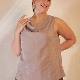 CURVE BY KASSUALLY Beige Ethnic Motifs Printed Cowl Neck Regular Top-image-27