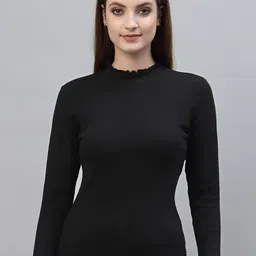 Friskers Black High Neck Long Sleeve Casual Top-image-60