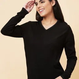 Globus Shiny V-Neck Ribbed Hem Sweater image 3