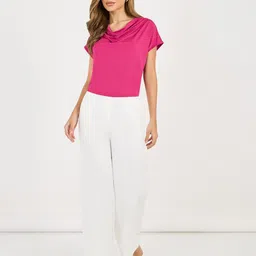 Styli Women Solid Regular Fit Regular Length Cowl Neck Top With Cap Sleeves image 5