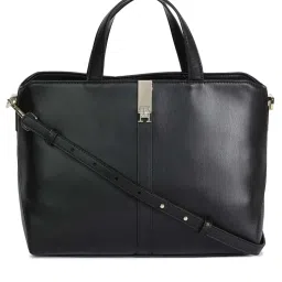 Tommy Hilfiger Black Pu Solid Handbag with Detachable Strap-image-29