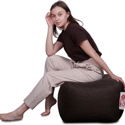txor Large ORGANIX Collection, Organic Jute Fabric Chocolate Brown Color, Square Bean Bag Footstool With Bean Filling image 3
