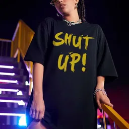calm down Women Typography Round Neck Cotton Blend Black T-Shirt image 5