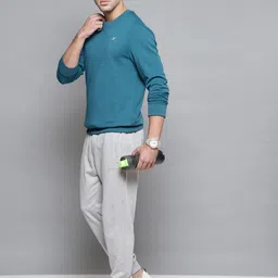 Alcis Men Teal Blue Solid Round Neck Sweatshirt image 5
