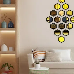 VAH Kya Bat Hai !! Black & Gold Toned 16 Pieces Hexagonal Wall Framed Stickers image 5
