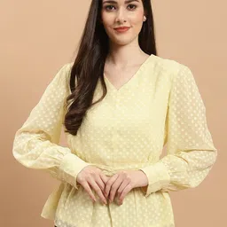 Purple State V-Neck Self Design Smocked Cinched Waist Top-picture-36