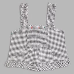 ELLE Black & White Checked Embroidered Pure Cotton Smocked Top image 2