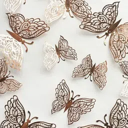 Jaamso Royals Rose Gold Toned 12 Pcs 3D Butterfly Decorative Self Adhesive Wall Sticker-image-41