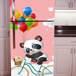 WallDaddy Pink & White Panda Bicycle-Printed Refrigerator Sticker-picture-27