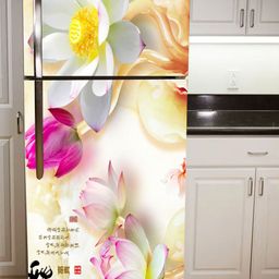 WallDaddy Grey & Pink Floral Printed Self-Adhesive Refrigerator Sticker-picture-23