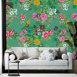 Wallpics Pink & Green Floral Printed Self Adhesive Wall Sticker-image-81