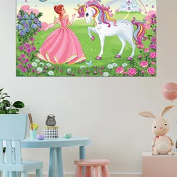 WENS Green & Pink Princess with Unicorn Printed Vinyl Wall Sticker-picture-17