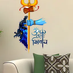 Wallpics Blue & Yellow Lord Shiva Printed Water Resistant Wall Sticker-picture-16